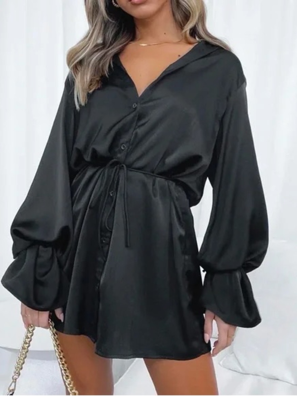 White Fox Black Long Sleeve Mini Dress S NWT